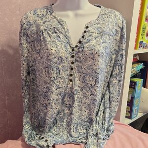 Lucky Brand Blue and White Paisley Blouse